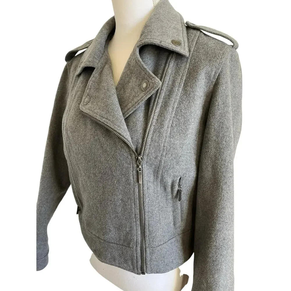 Aeropostale Moto Jacket Women's Size L Large Gray Wool Blend Lined